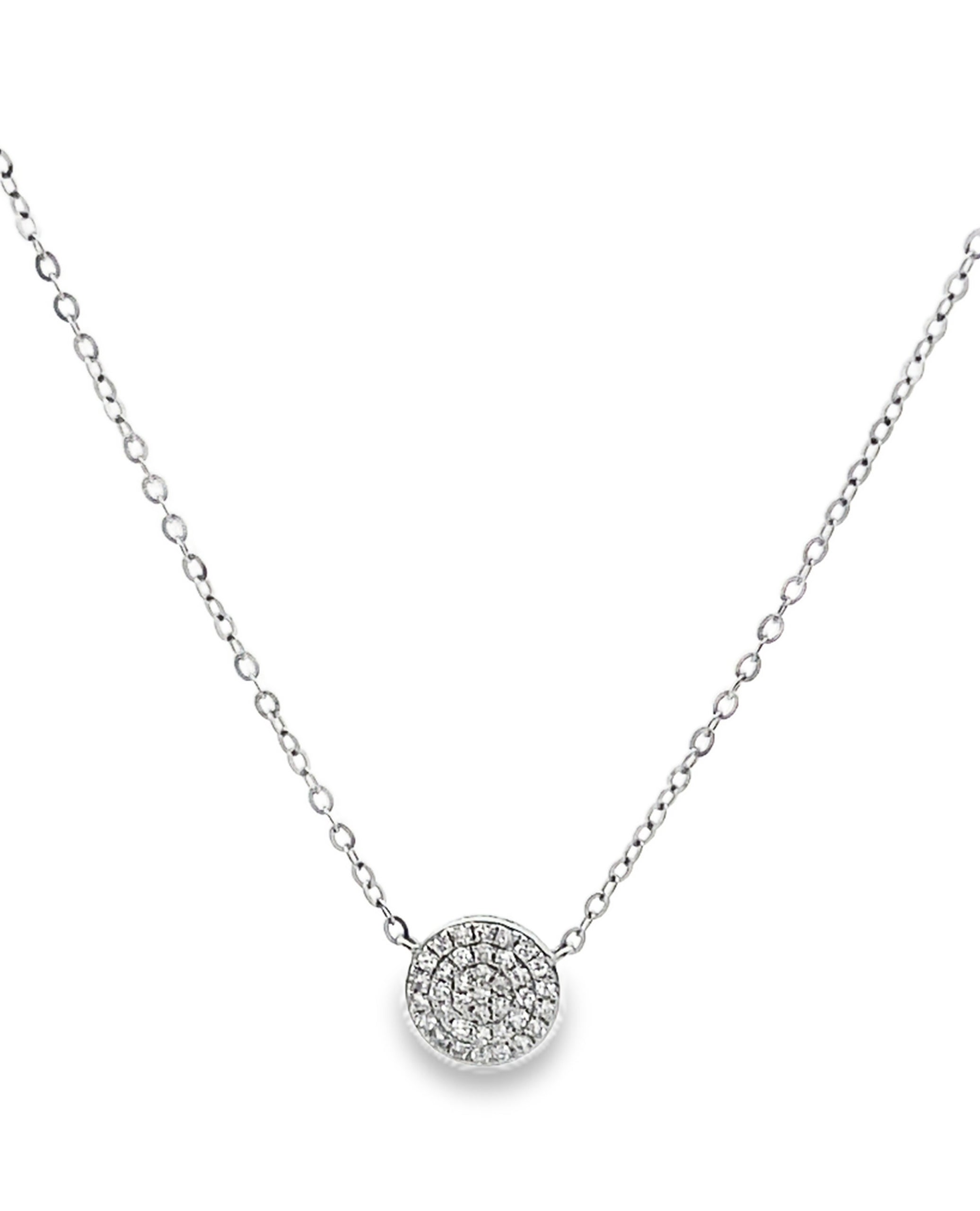 14k White Gold 0.11 Carat Diamond Circle Pendant Necklace