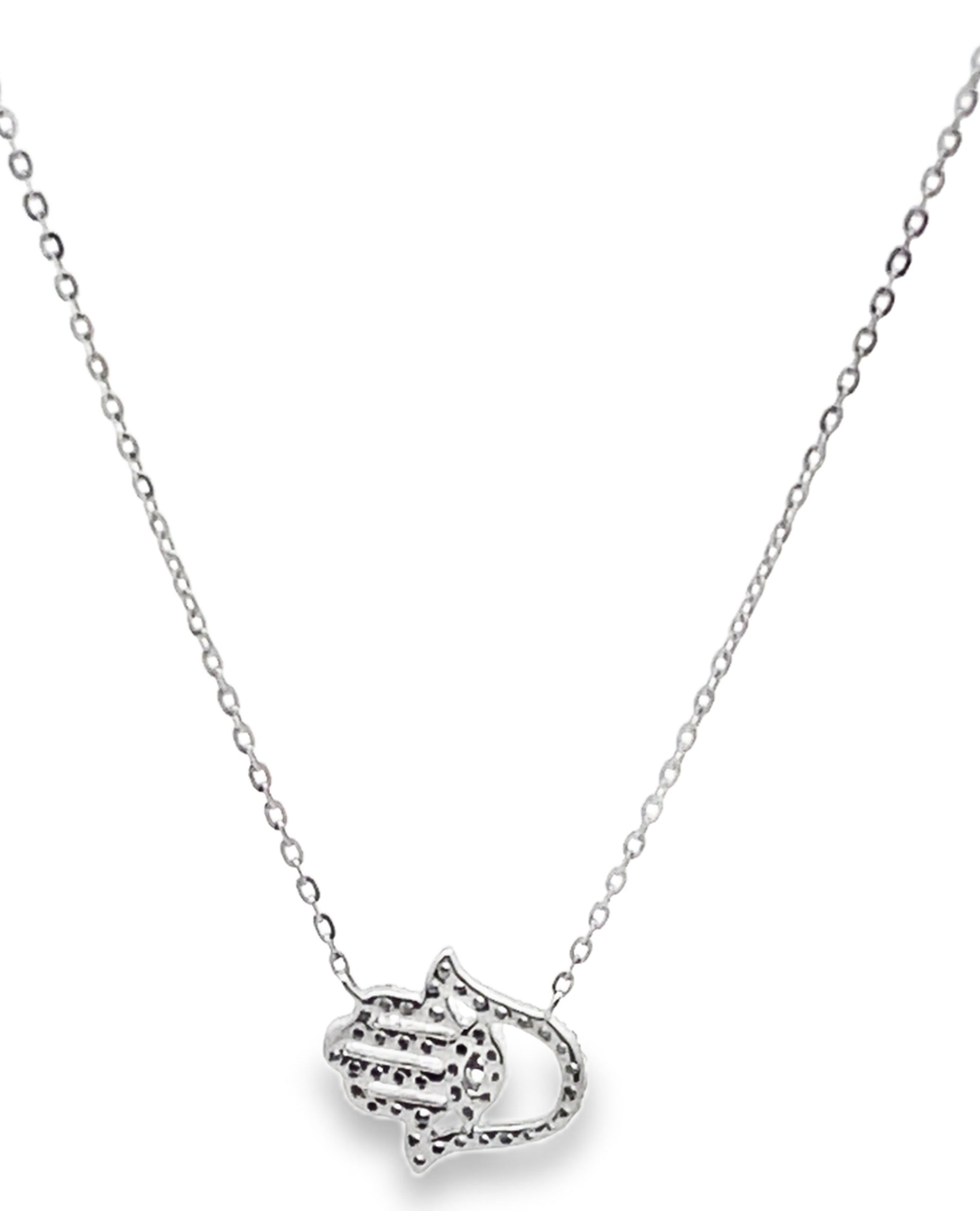 18K White Gold Diamond Hand of God Hamsa Necklace