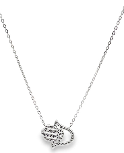 18K White Gold Diamond Hand of God Hamsa Necklace