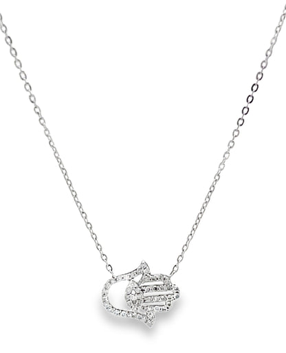 18K White Gold Diamond Hand of God Necklace