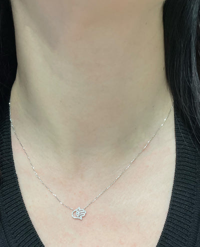 18K White Gold Diamond Hand of God Hamsa Necklace