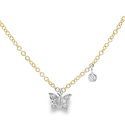 Meira T N11968/TY 14K Two Tone Gold Diamond Mini Butterfly Pendant Adjustable Necklace