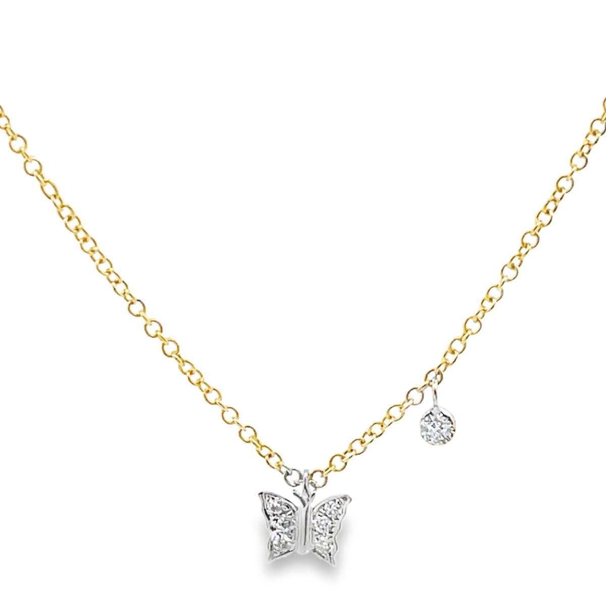 Meira T N11968/TY 14K Two Tone Gold Diamond Mini Butterfly Pendant Adjustable Necklace