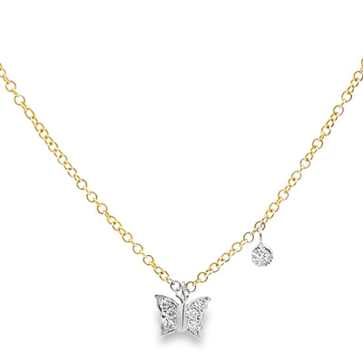 Meira T N11968/TY 14K Two Tone Gold Diamond Mini Butterfly Pendant Adjustable Necklace