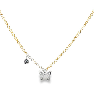 Meira T N11968/TY 14K Two Tone Gold Diamond Mini Butterfly Pendant Adjustable Necklace