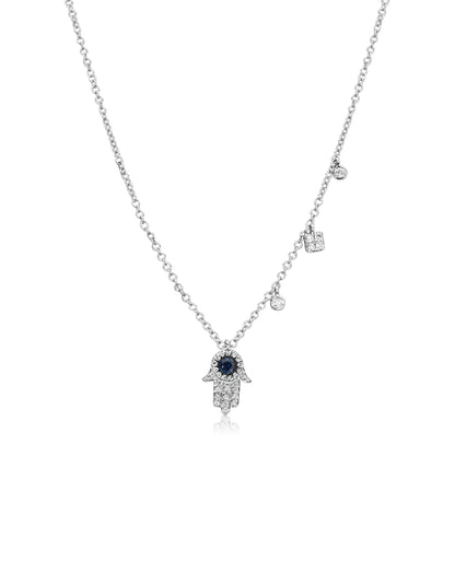 Meira T. 14K White Gold Diamond and Blue Sapphire Hamsa Necklace