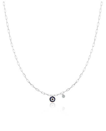Meira T. N13062/WG 14K White Gold Evil Eye Paperclip Necklace