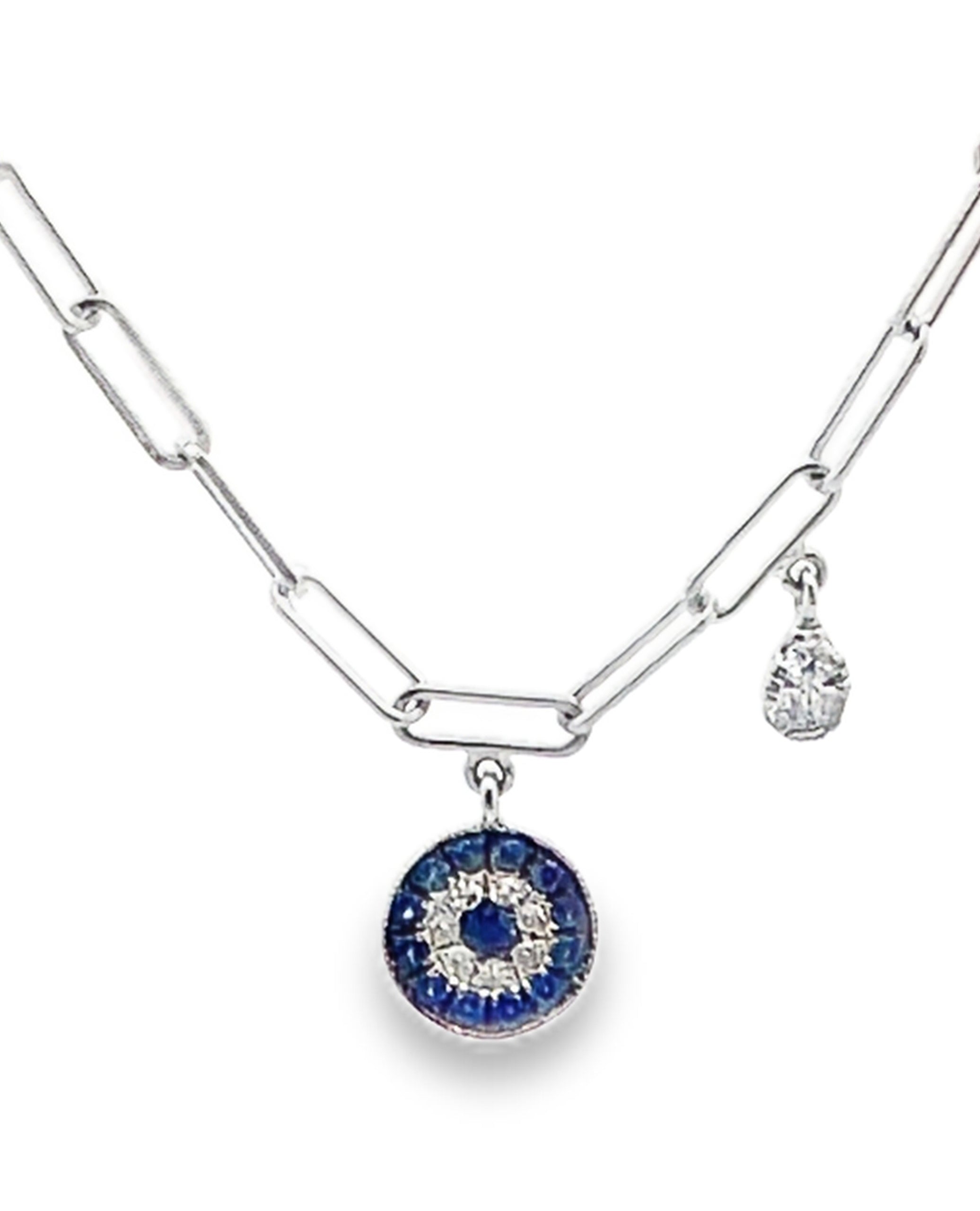 Meira T N13062 14K White Gold Evil Eye Paperclip Necklace