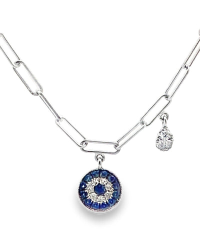 Meira T N13062 14K White Gold Evil Eye Paperclip Necklace