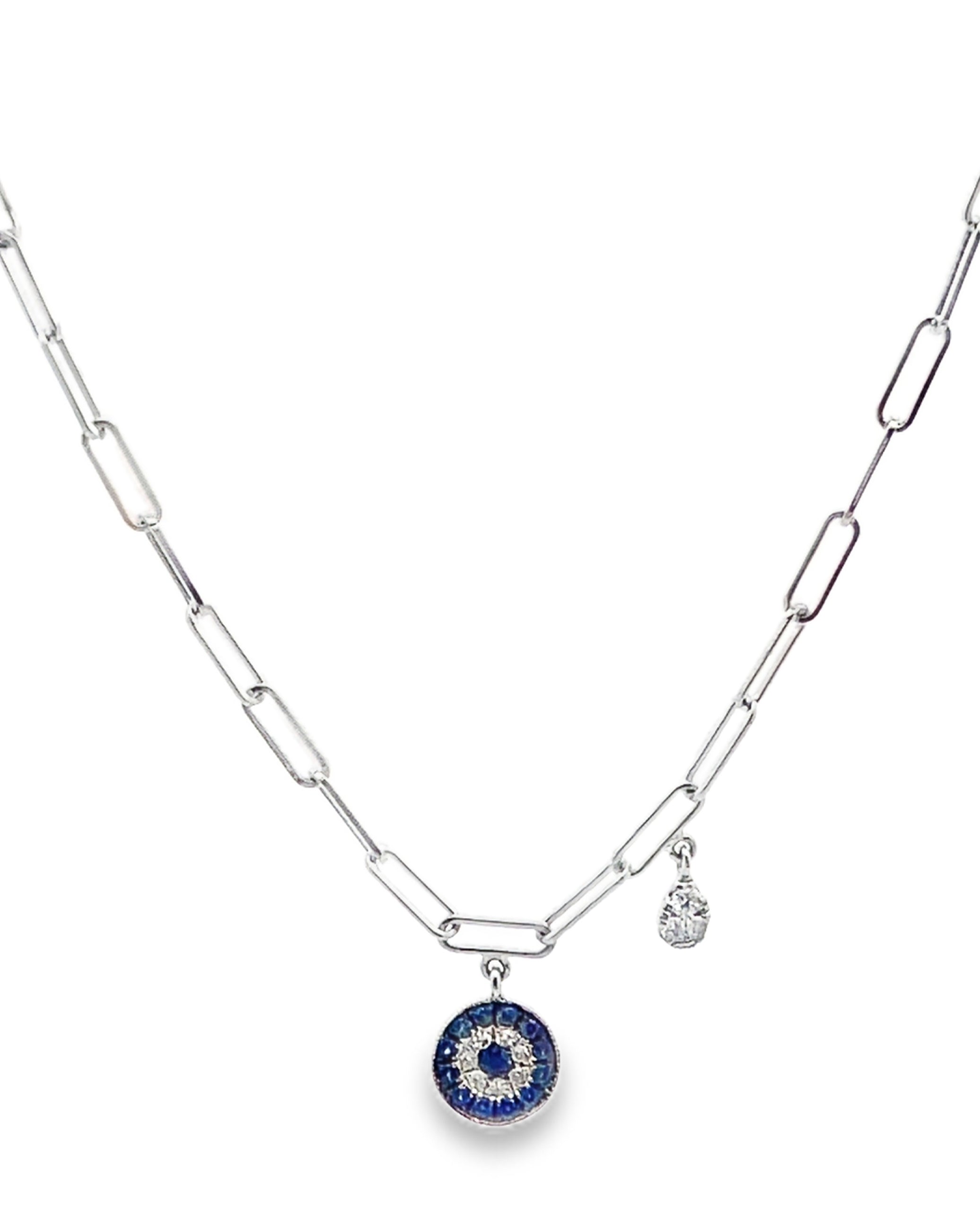 Meira T N13062 14K White Gold Evil Eye Paperclip Necklace