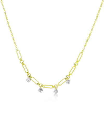 Meira T N13498 14K Yellow Gold Bezel Diamond Paperclip Necklace