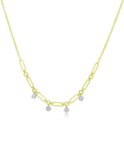 Meira T. N13498 14K Yellow Gold Bezel Diamond Paperclip Necklace