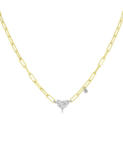 Meira T. N13945 14K Paperclip Necklace with Diamond Heart Charm and Bezel