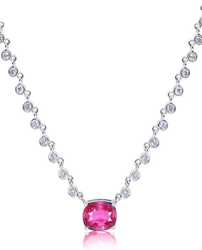 Meira T N13975/WP 14K White Gold Diamond & Pink Sapphire Necklace