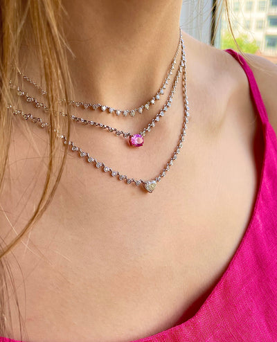Meira T N13975/WP 14K White Gold Diamond & Pink Sapphire Necklace