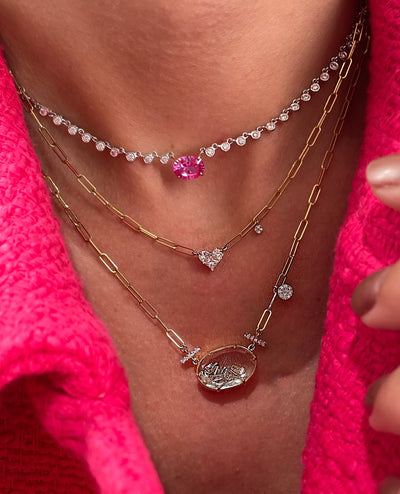 Meira T N13975/WP 14K White Gold Diamond & Pink Sapphire Necklace