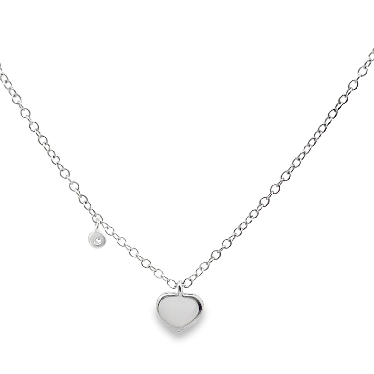 Meira T N14609/WG 14K White Gold Diamond Mini Heart Pendant Adjustable Necklace