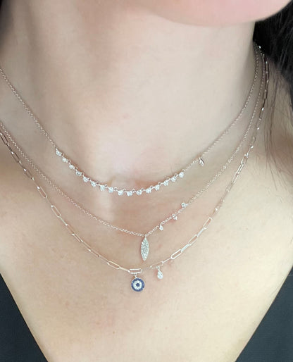 Meira T. N13062/WG 14K White Gold Evil Eye Paperclip Necklace