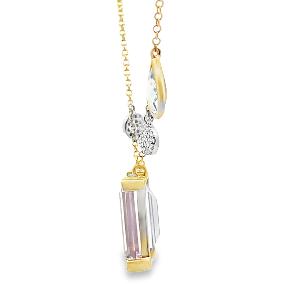 Meira T N16411/YA 14K Yellow Gold Amethyst, Blue Topaz and Diamond Pendant Adjustable Necklace