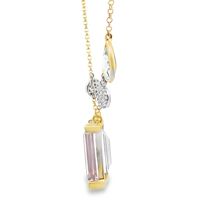Meira T N16411/YA 14K Yellow Gold Amethyst, Blue Topaz and Diamond Pendant Adjustable Necklace