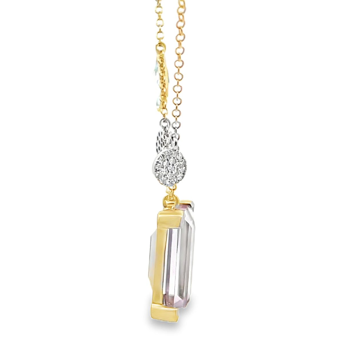 Meira T N16411/YA 14K Yellow Gold Amethyst, Blue Topaz and Diamond Pendant Adjustable Necklace