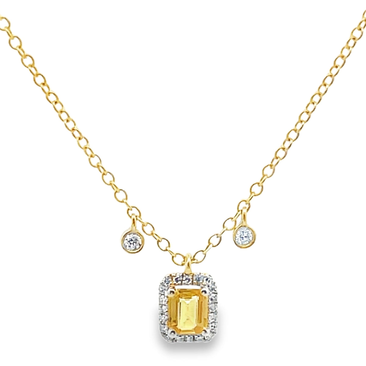 Meira T N16647/YS 14K Yellow Gold Yellow Sapphire & Diamond Pendant Adjustable Necklace