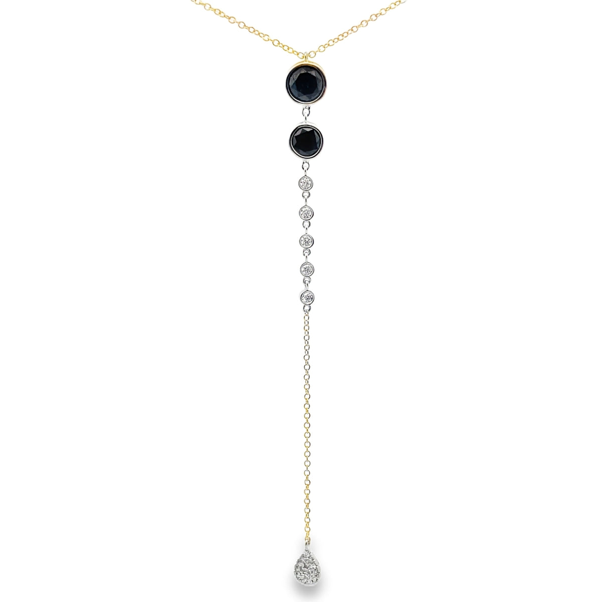 Meira T N16775/YB 14K Yellow Gold Long Necklace with Black & White Diamonds