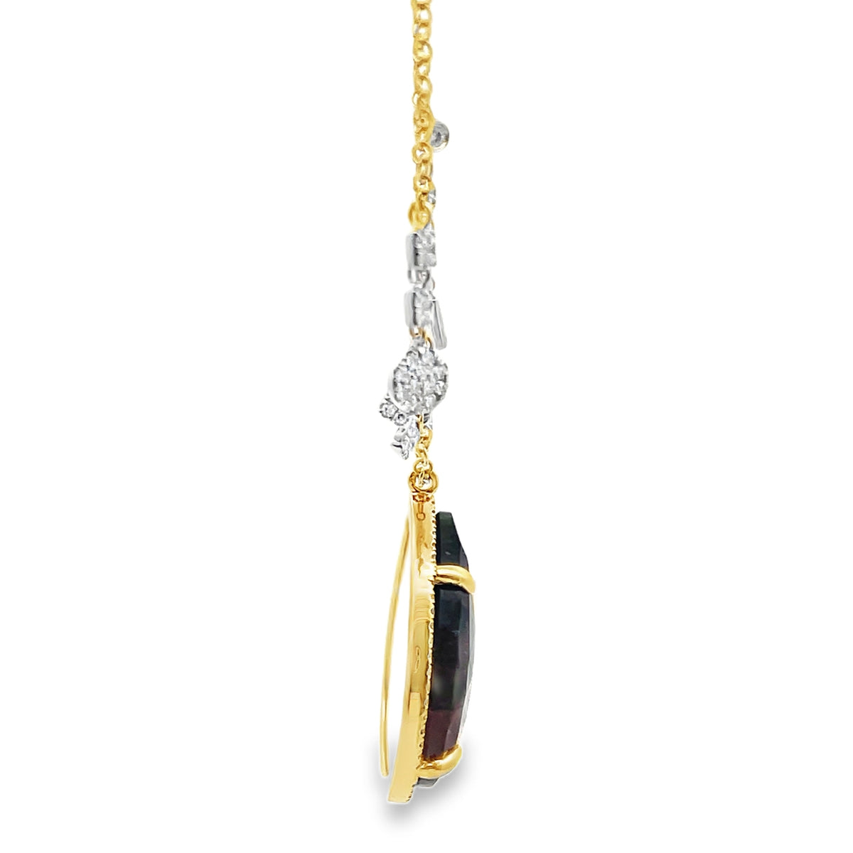 Meira T N16916/YW 14K Yellow Gold Diamond & Pear Shaped Watermelon Tourmaline Pendant Necklace
