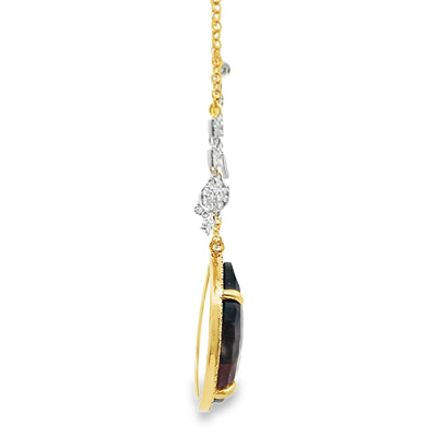 Meira T N16916/YW 14K Yellow Gold Diamond & Pear Shaped Watermelon Tourmaline Pendant Necklace