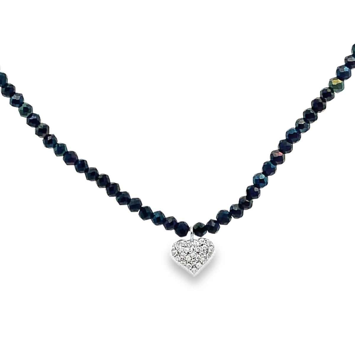 Meira T N16933/WB 9K White Gold Adjustable Black Spinel Necklace with Diamond Heart Pendant
