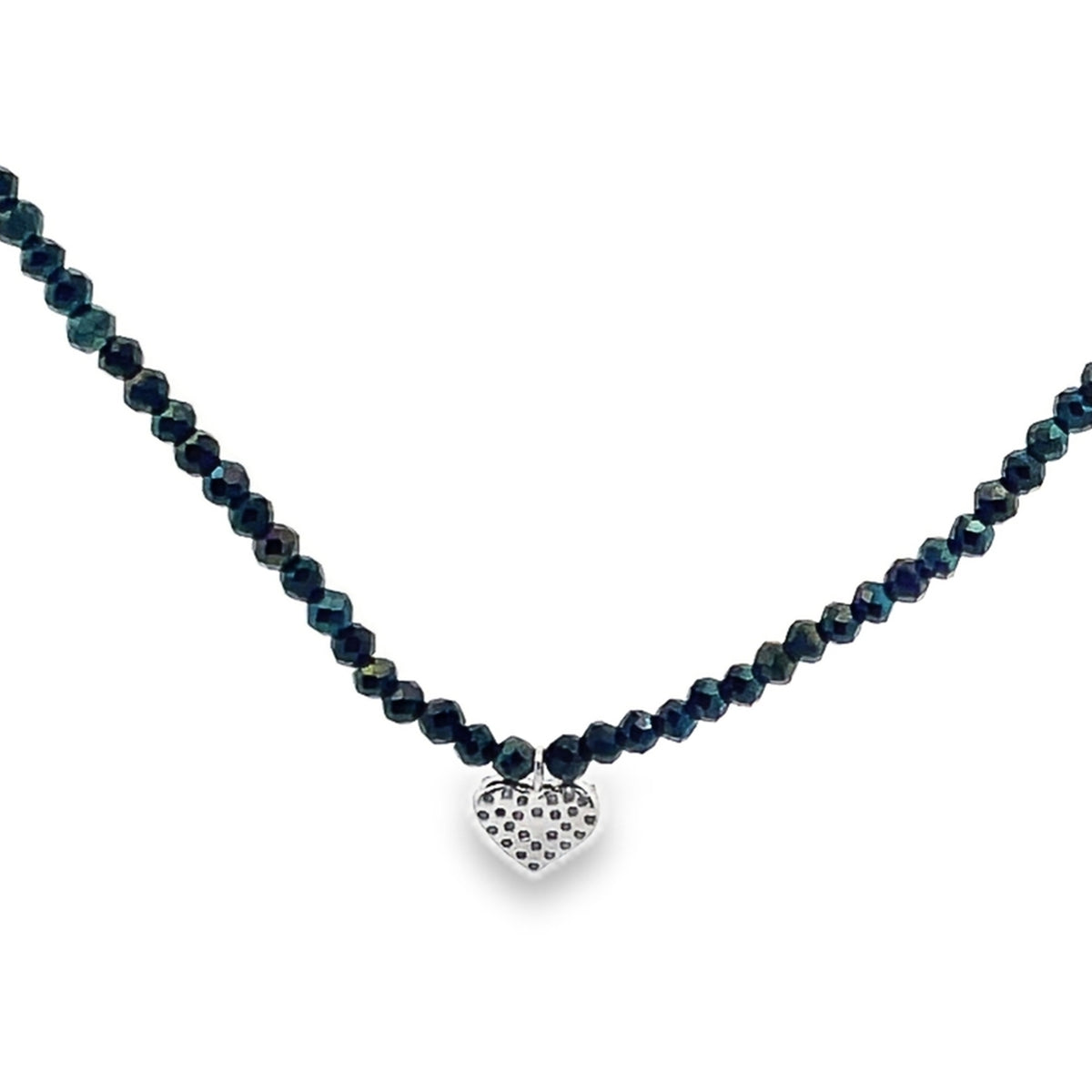 Meira T N16933/WB 9K White Gold Adjustable Black Spinel Necklace with Diamond Heart Pendant