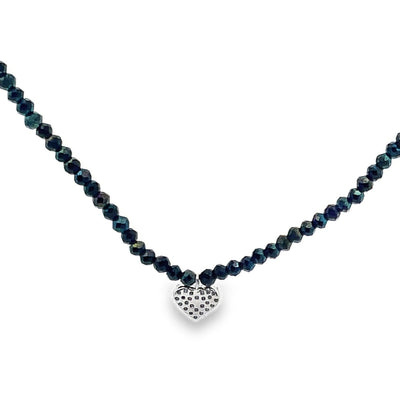 Meira T N16933/WB 9K White Gold Adjustable Black Spinel Necklace with Diamond Heart Pendant