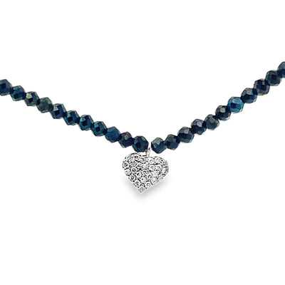 Meira T N16933/WB 9K White Gold Adjustable Black Spinel Necklace with Diamond Heart Pendant