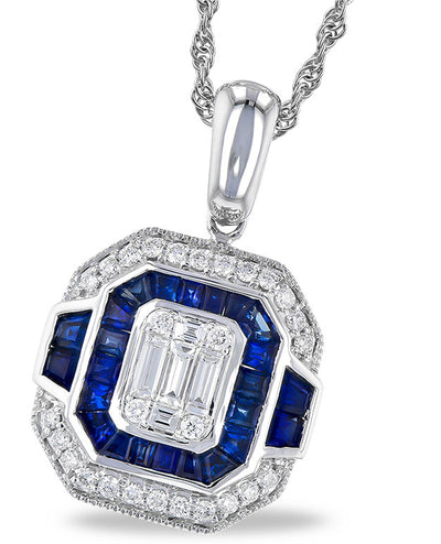 Allison Kaufman 14K White Gold 1.00 carat Sapphire & 0.33 carat Diamond Pendant Necklace