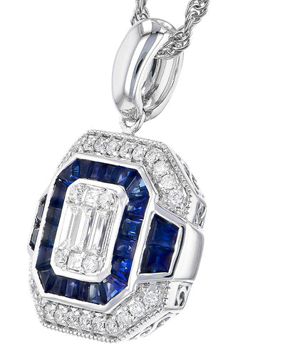 Allison Kaufman 14K White Gold 1.00 carat Sapphire & 0.33 carat Diamond Pendant Necklace