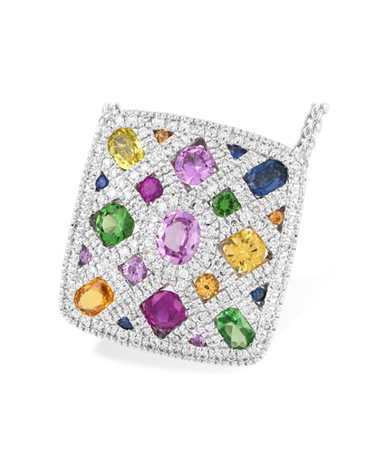 Allison Kaufman 14K White Gold Colorful Necklace with Sapphires, Garnet, Ruby