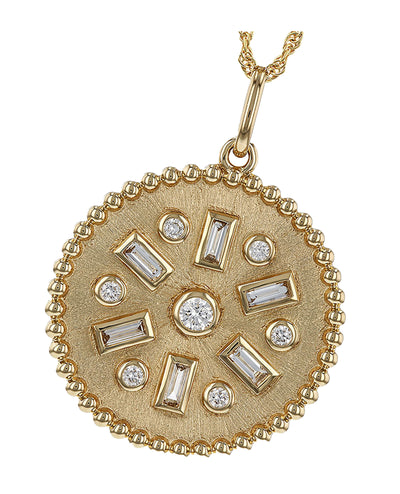 Allison Kaufman 14K Yellow Gold Sliding Round Pendant Geometric Necklace with Diamonds