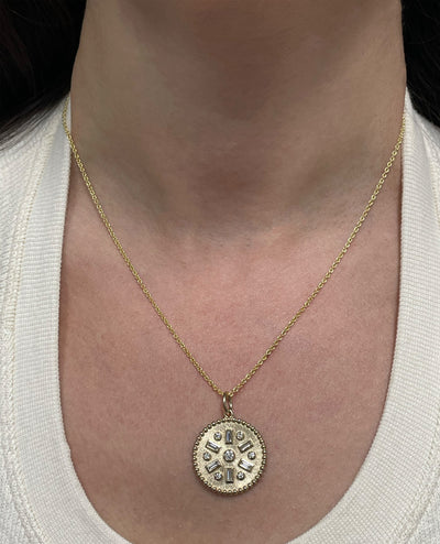 Allison Kaufman 14K Yellow Gold Sliding Round Pendant Geometric Necklace with Diamonds