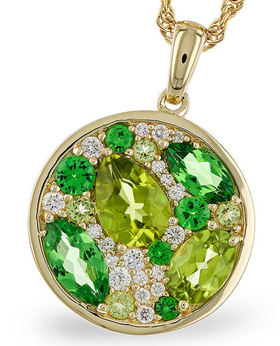 Allison Kaufman 14K Yellow Gold Diamond, Tsavorite & Peridot Circle Necklace