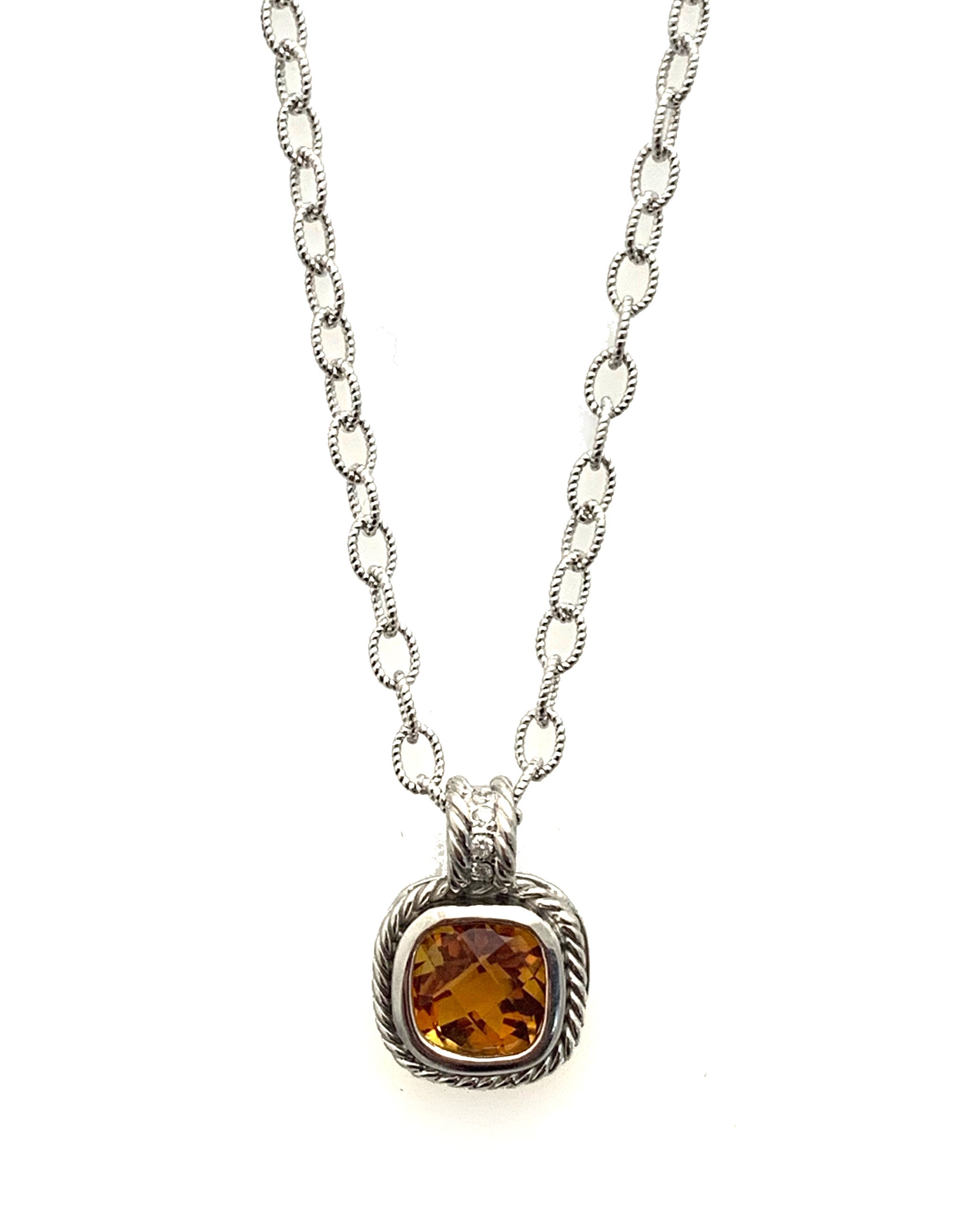 2.50 Carat Orange Citrine and Diamond Necklace in 14K White Gold