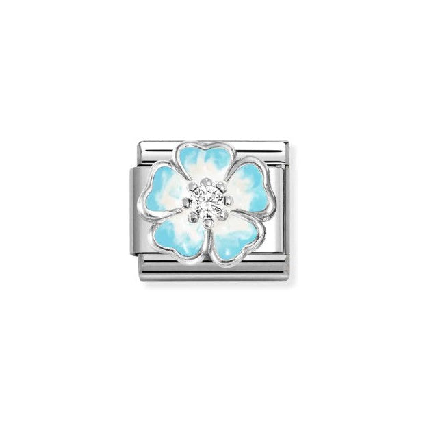 Nomination Composable Link 330321/16 Enamel, Cubic Zirconia And 925 Sterling Silver Blue Shaded Flower White