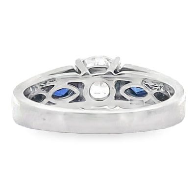 Simon G. 18K White Gold Ring Setting with Round Diamonds 0.20 Carats and Sapphire 0.28 Carats