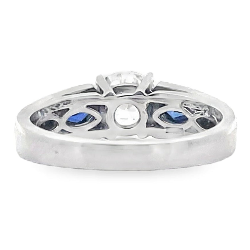 Simon G. 18K White Gold Ring Setting with Round Diamonds 0.20 Carats and Sapphire 0.28 Carats