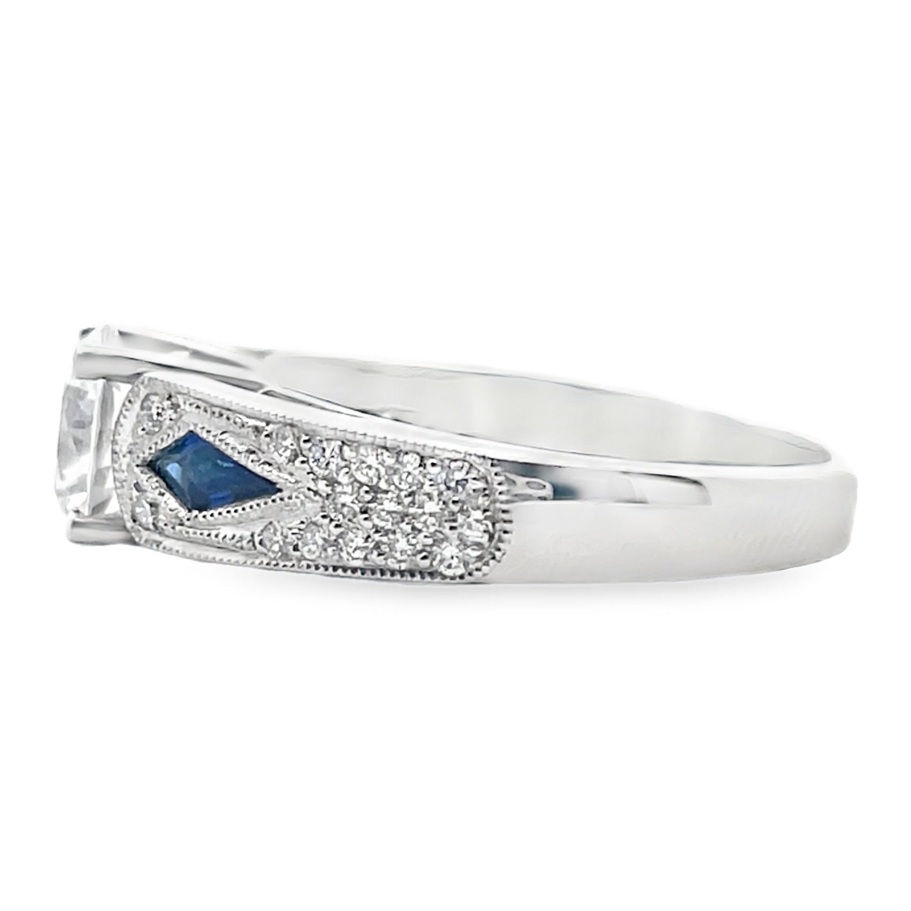 Simon G. 18K White Gold Ring Setting with Round Diamonds 0.20 Carats and Sapphire 0.28 Carats