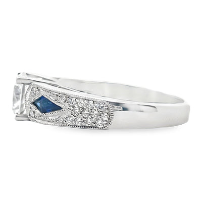 Simon G. 18K White Gold Ring Setting with Round Diamonds 0.20 Carats and Sapphire 0.28 Carats