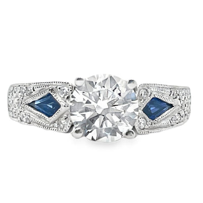 Simon G. 18K White Gold Ring Setting with Round Diamonds 0.20 Carats and Sapphire 0.28 Carats