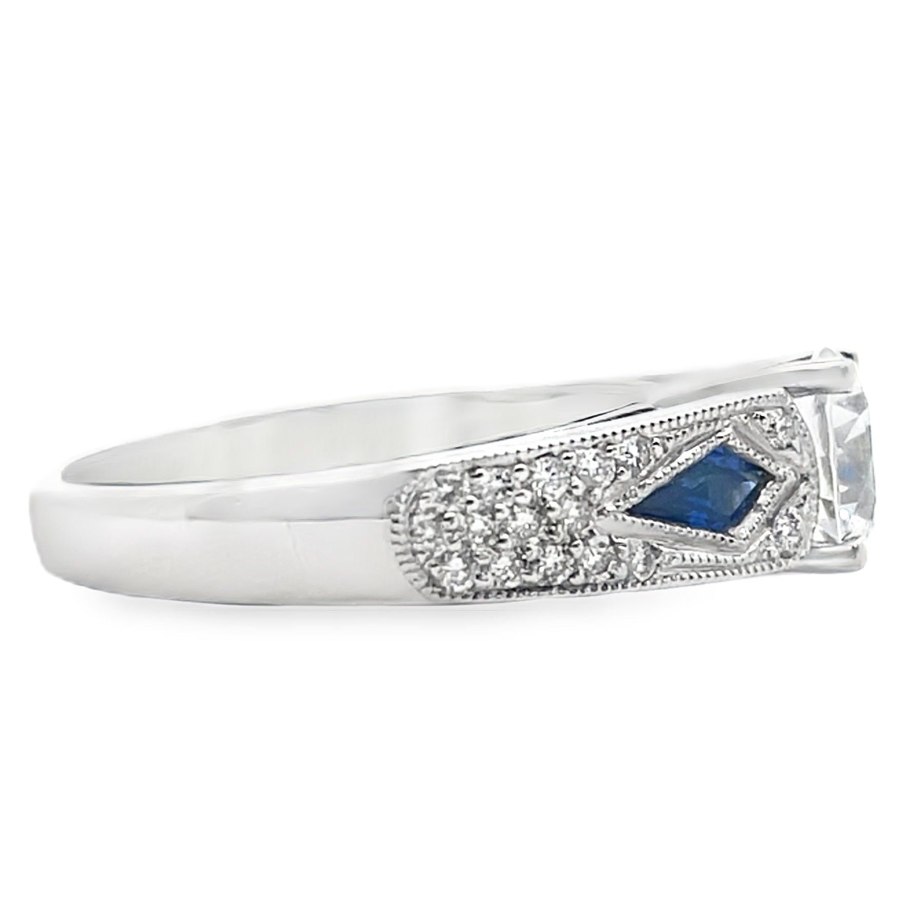 Simon G. 18K White Gold Ring Setting with Round Diamonds 0.20 Carats and Sapphire 0.28 Carats