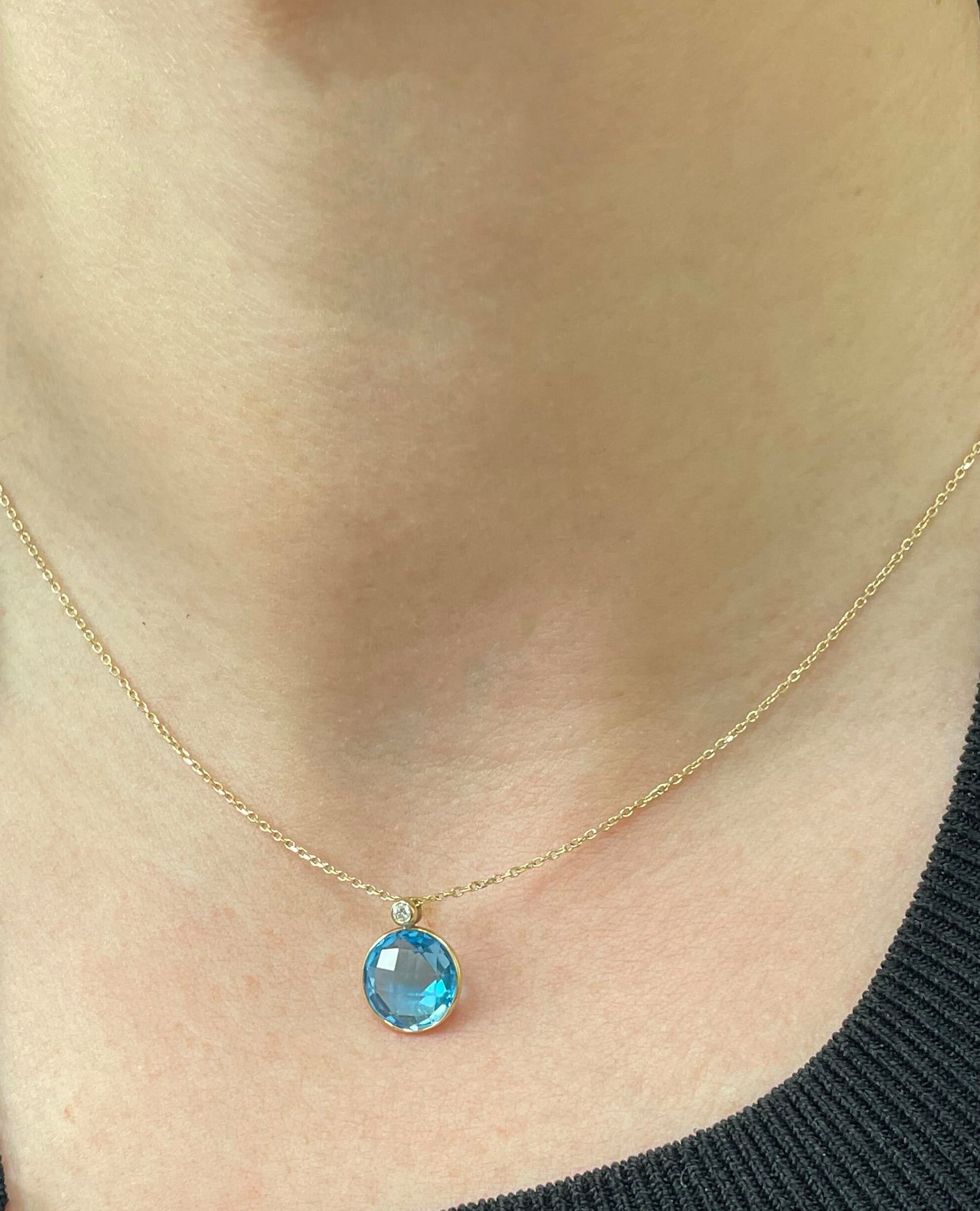 Olivia B. 14K Yellow Gold Swiss Blue Topaz "Snowman" Necklace