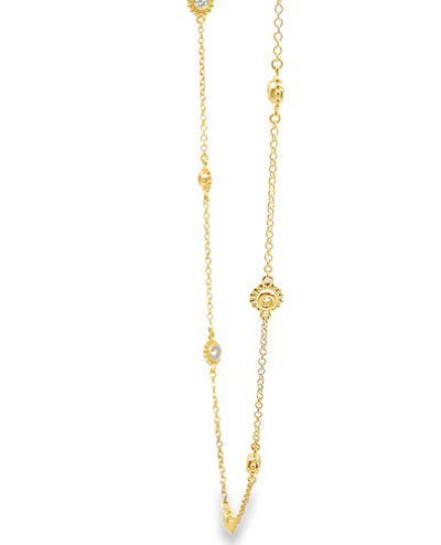 14K Yellow Gold 7 Station Diamond Necklace
