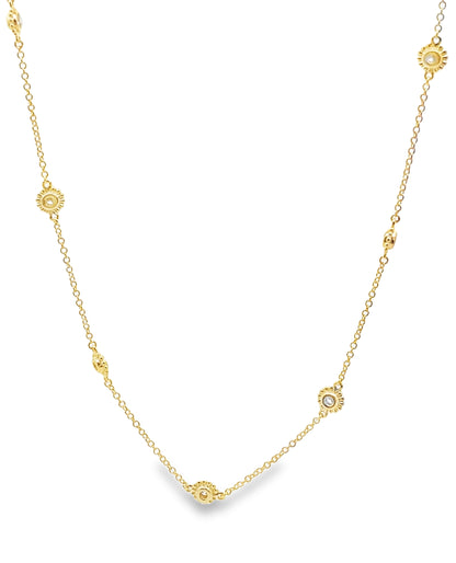 14K Yellow Gold 7 Station Diamond Necklace